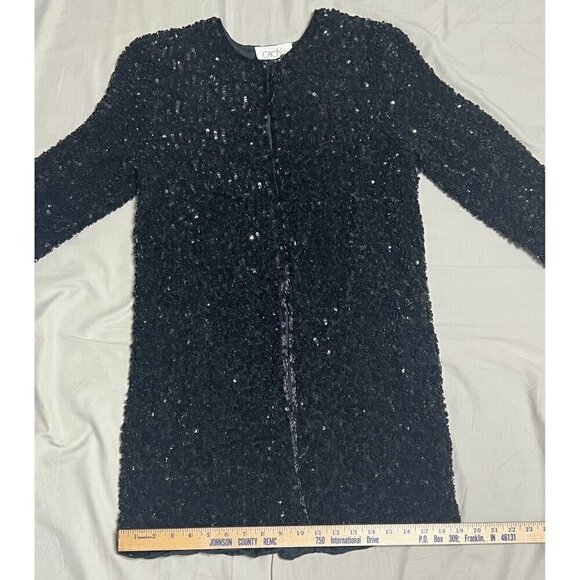 Cache Vintage Black Sequin Textured Silk Cardigan Jacket Women's Medium Formal - Picture 10 of 12